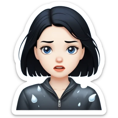 Girl with black hair getting hit by hail sticker