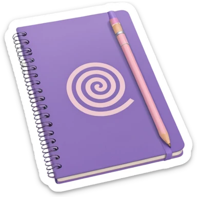 soft purple notebook with spiral binding, white text 'schedule' on the cover, soft pink pencil on it, iOS emoji style sticker