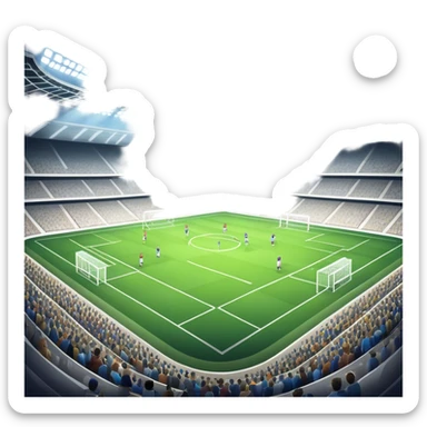An icon featuring a large stadium with a football match in progress, players in action on the field, and a cheering crowd in the stands. Bright floodlights illuminate the pitch, creating an intense atmosphere of competition. The transparent background highlights the thrill of live sports events. sticker