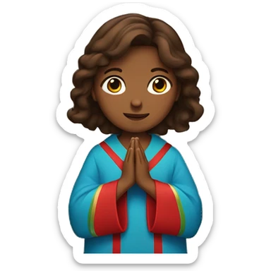 Brown haired and brown skinned women with red,blue, a little bit of green robe with her hands praying  sticker