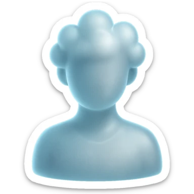 front view, person made of fluffy white clouds, shoulder up, matte glass style sticker