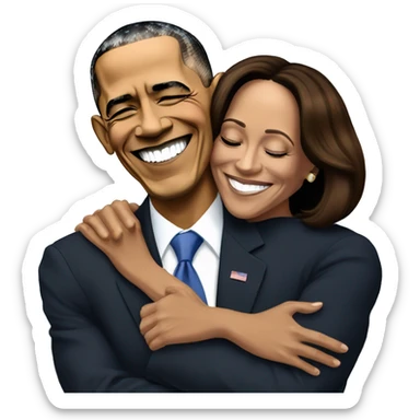 Obama hugging Kamala Harris sticker