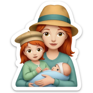 red haired Mother with Hats with her baby sticker