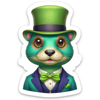 A stoned  alien otter with a monical and lots of color sticker