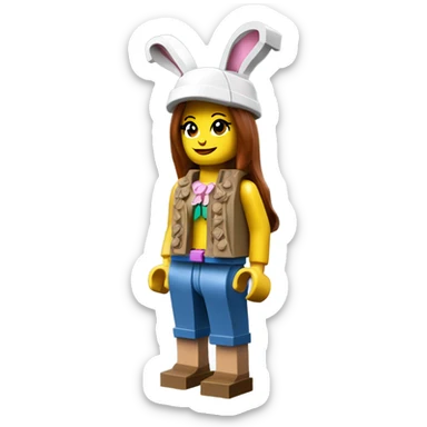 Lego toy girl whole body with rabbit hat simple one sticker