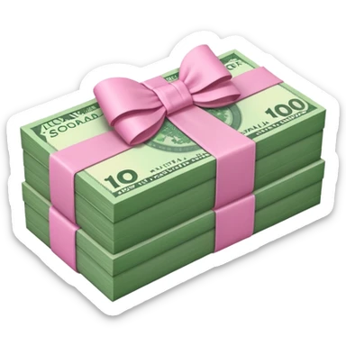 Forest Green Australian $100 long rectangle money notes stacked together and wrapped in a pink bow sticker
