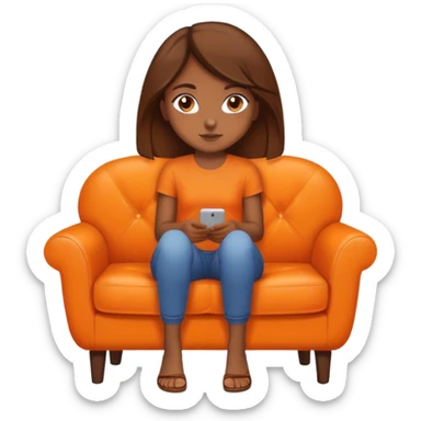 Brown hair girl sitting on an Orange couch  sticker