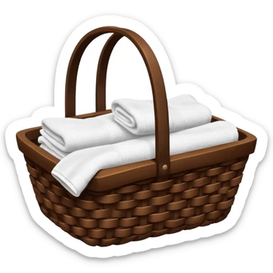 Dark brown basket rustic wood white towels sticker