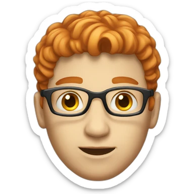 A red-haired, light-skinned, short-haired male programmer with laptop sticker