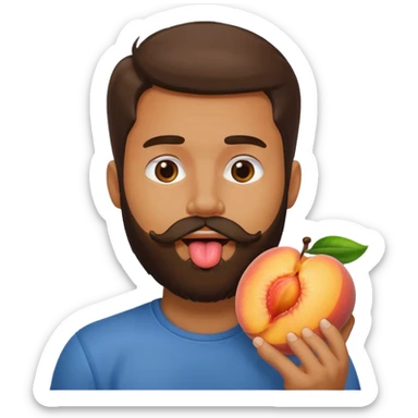 Man with beard licking peach sticker