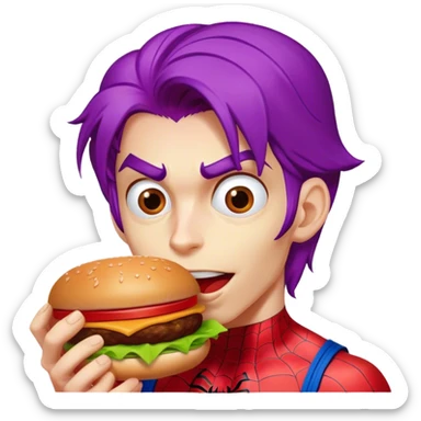 spider man eating burger puple hair sticker