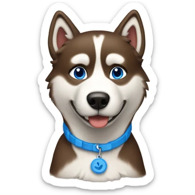 Brown husky with blue yes sticker