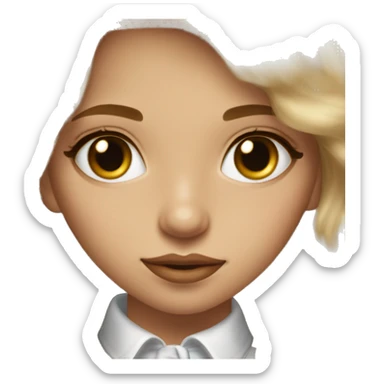 dirty blonde girl, with honey brown eyes, cute, soft, lucious hair, light skin, very beautiful, elegant, with makeup,  sticker