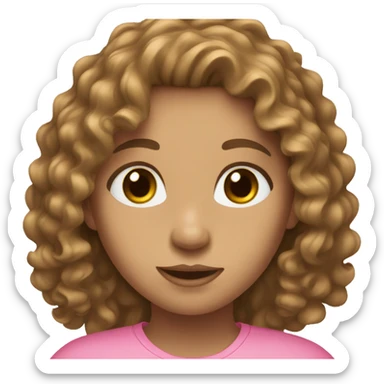 girl with long curly brown hair, blue eyes, light skin, pink shirt sticker