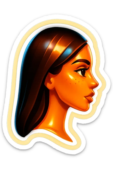 Create a side view (profile) of this woman's head, matching the same cartoon emoji style of the reference image, with long dark hair and similar facial features. Variant 3. sticker