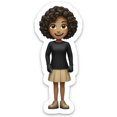smiling girl in black gloves curly bob brown haircut  sticker