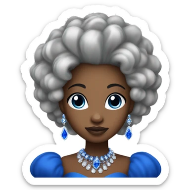 Black princess with a royal blue dress and gloves, with puffy hair with diamond hair accessoies sticker