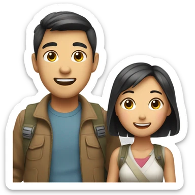 Cute Asian couple excitedly traveling  sticker