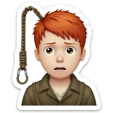 red headed boy hanging by his neck from a noose sticker