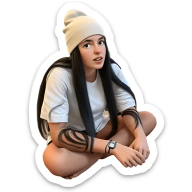 girl with long black hair sticker