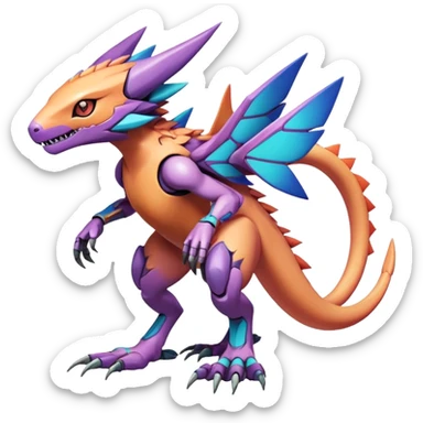  colorful warm-colored hot lush exotic modern cyber-Fakémon-Digimon-Trico-Vernid-creature (full body) sticker