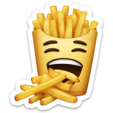 An emoji that eating fries while crying, I like a tears of joy sticker