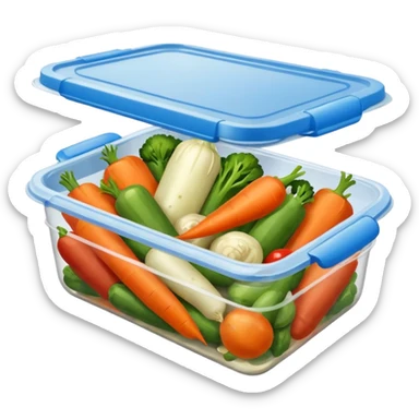 cooked vegetables in plastic container sticker