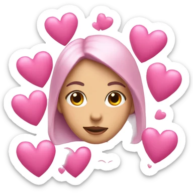 Floating pink hearts around shy face sticker