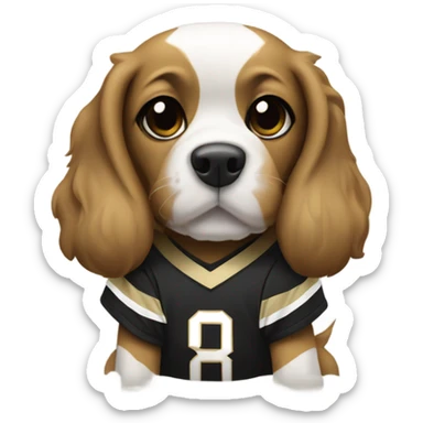 Dog wearing New Orleans Saints jersey sticker