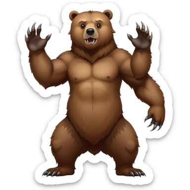 Intimidating brown grizzly bear standing on hind legs, showing claws and fierce expression sticker