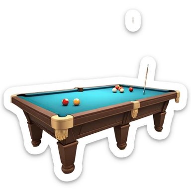 A well-arranged pool table with colorful billiard balls neatly placed, and a cue stick poised to take a shot. The setting is a dimly lit room with a focused atmosphere, highlighting the precision and strategy involved in the game of billiards. sticker