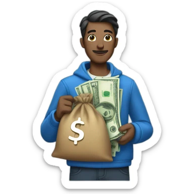 man with money bag in blue cloths sticker