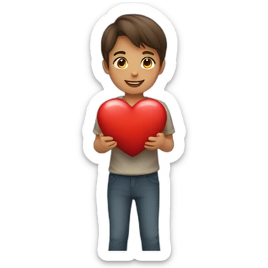 a boy who gives a red heart to a girl , emoji style sticker