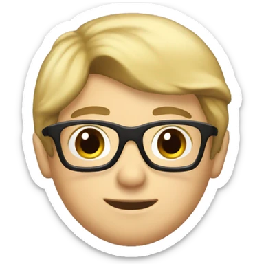 blonde boy with brown mullet, pilot glasses and beanie sticker