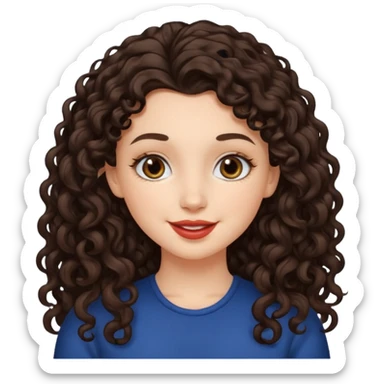 White girl with dark curly long middle part hair kiss sticker