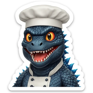 Black Godzilla that looks like the movies with a chef hat sticker