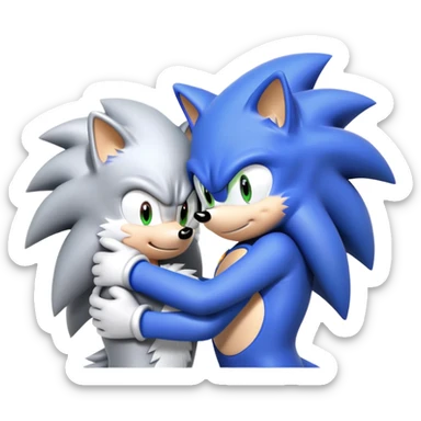 Sonic the Hedgehog and Silver the Hedgehog hugging each other sticker