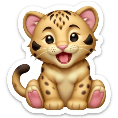 Cinematic Cute Yawning Baby Panther Portrait Emoji, Head tilted slightly with a dramatic, wide-open yawn, showcasing a small, plush body with drowsy, half-closed eyes and an open, relaxed expression, Simplified yet irresistibly adorable features, highly detailed, glowing with a soft, cozy glow, high shine, relaxed yet expressive, stylized with a dash of whimsical charm, soft glowing outline, capturing the essence of a drowsy yet affectionate baby panther that appears ready to stretch out for a nap! sticker