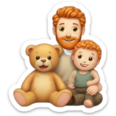 ginger men with one baby and with teddy bear sticker