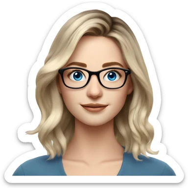 Shoulder length Balayage pale model lady with glasses and blue eyes happy  sticker