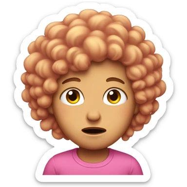 pink sad reaction emoji with curly hair sticker