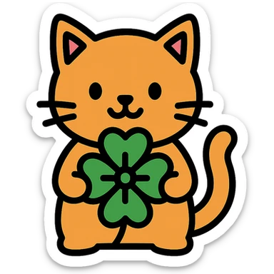 color outline icon of a cat with clover sticker
