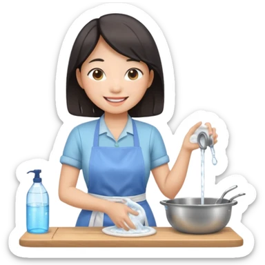 smiling aisan Woman washing dishes sticker