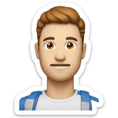 En Homme blanc avec une coupe marron courge et une puce bleue sur le côté de la tete sticker