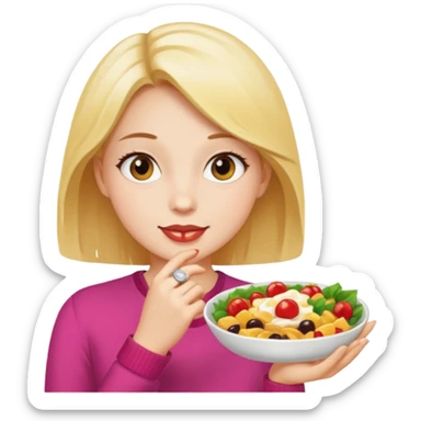 Girl enjoying food with watch sticker