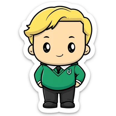pregnant male in Slytherin uniform, blonde hair, pale skin, cartoon style sticker