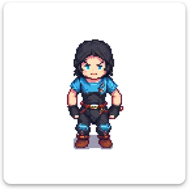 Kayzer character in pixel art style action pose with classic 8-bit look sticker