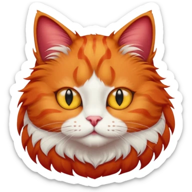 red cat with a white breast, a red spot on the chin. yellow eyes. fluffy. sticker
