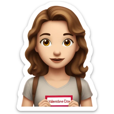 Girl with brown hair and eyes and white skin a sign that says Happy valentine day sign  sticker