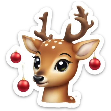Red asthetic Christmas baby deer sticker